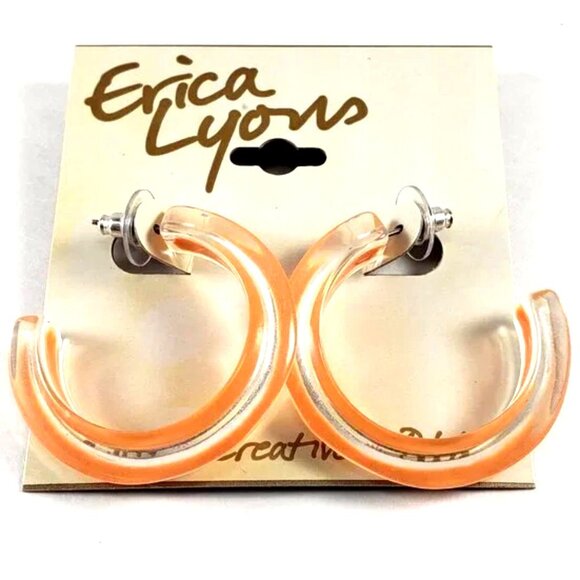 Erica Lyons Bold Amber Resin Hoop Earrings – Chunky Translucent Orange Statement - Picture 2 of 4
